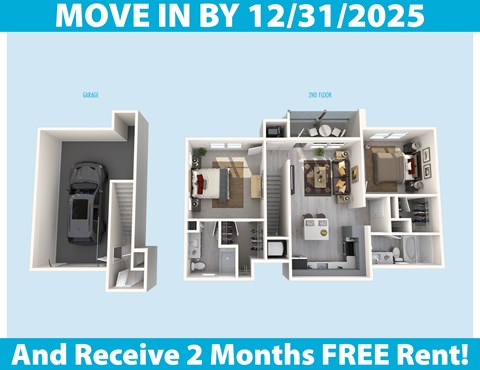 A promotional image for a move-in by December 31, 2025, offering two months free rent.
